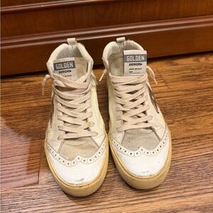 Golden Goose Beige Cream High-Top Sneakers